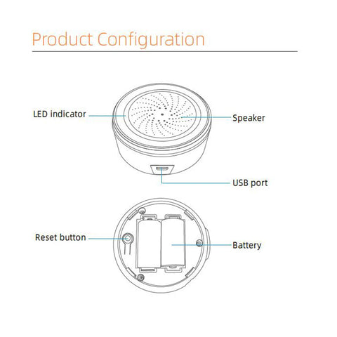 Coolcam Tuya Zigbee Smart Siren Alarm For Home Security with Strobe Alerts Support USB Cable Power UP Works With TUYA Smart Hub