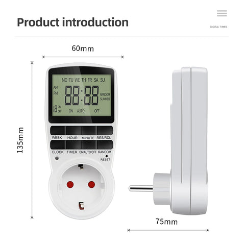 Electronic Digital Timer Switch EU FR BR Plug Kitchen Timers 230V 7 Day12/24 Hour Programmable Control Timing Socket Outlet