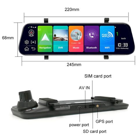 10 Inch Android 8.1 ADAS DashCam 4G 2+32GB GPS Car DVR Stream Rear mirror Camera Car Video Recorder Camera Remote monitor