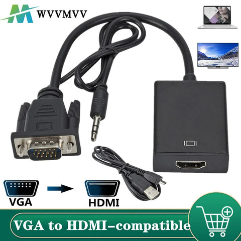 Full HD 1080P VGA to HDMI-compatible Converter Adapter Cable With Audio Output VGA HD Adapter for PC laptop to HDTV Projector