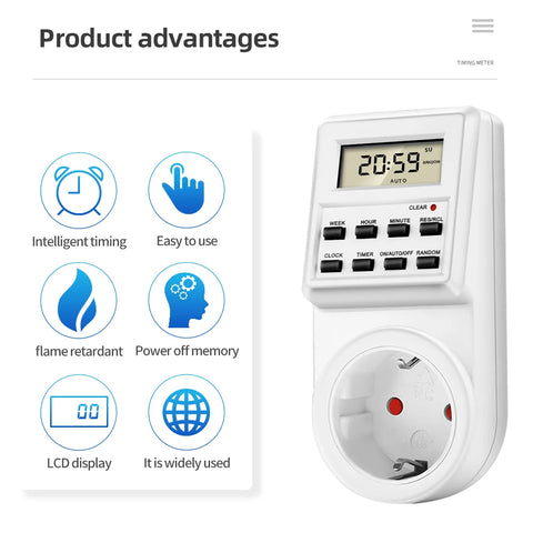 Electronic Digital Timer Switch EU FR BR Plug Kitchen Timers 230V 7 Day12/24 Hour Programmable Control Timing Socket Outlet