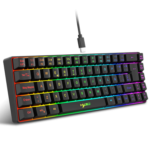 68 Keys Gaming Keyboard USB Wired Portable 20 RGB Backlight Keyboard for Windows Laptops Computer