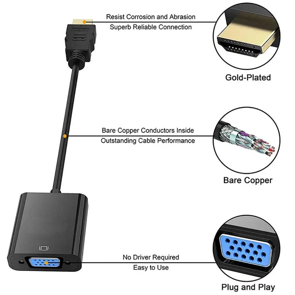 HDMI-compatible To VGA Converter Cable 1080P Full HD HDMI-VGA Conversion Adapter Cable For PC HDTV Projector Tablet Monitor
