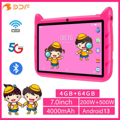 BDF 7 Inch Kid Tablet Android 13, 4GB RAM 64GB ROM,1TB Expand,5G WiFi,4000MAH Battery,Dual Camera, Children's Gift Kids Software