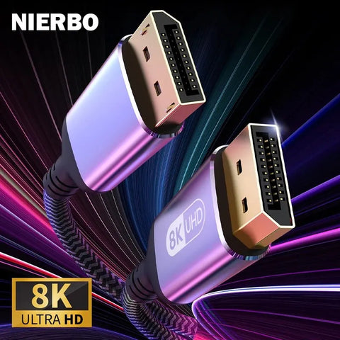 NIERBO DisplayPort Cable 8K DP 1.4Cable 8K@60Hz 4K@144Hz Braided High Speed Display Port Cable Compatible with TV Monitor Laptop