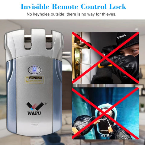 Wafu 019 Remote Control Lock 433Mhz Door lock Invisible Deadbolt Smart Lock With 5 Chrome plated Remote Controller