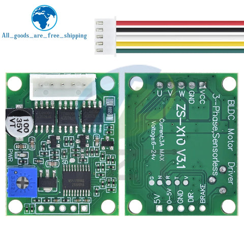 TZT DC 6-20V 60W 12V Brushless Motor Driver Board BLDC Speed Controller 3 Phase Governor Hallless Switch Module With Cable