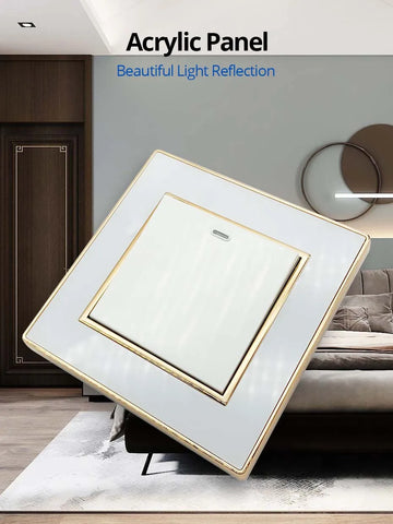 Wallpad White Acrylic Panel Gold Border Wall Light Switch LED Dimmer USB Charge EU Socket Outlet  4 5 6 7 8 Gang 2 Way Reset