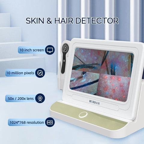 10 inch HD Display Professional Skin Analyzer 50X/200X Magnifying Skin Test Device Pore Magnifier Hair Follicle Scalp Detector