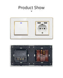 Wallpad White Acrylic Panel Gold Border Wall Light Switch LED Dimmer USB Charge EU Socket Outlet  4 5 6 7 8 Gang 2 Way Reset