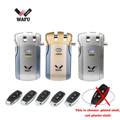 Wafu 019 Remote Control Lock 433Mhz Door lock Invisible Deadbolt Smart Lock With 5 Chrome plated Remote Controller