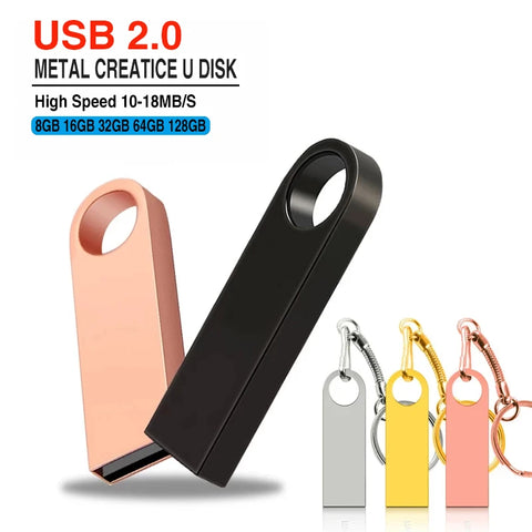 Metal USB Flash Drive 32GB 64GB 128GB Pen Drive High Speed 4G 8G 16G U Disk Pendrive USB device With Key Ring Gift