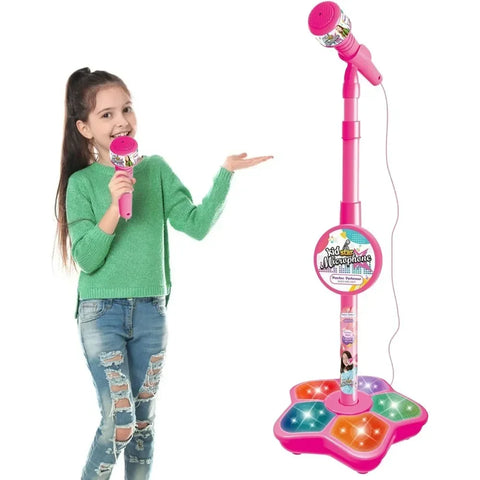 Kids Microphone and Stand,Kids Karaoke Machine for Girls Boys,Party Sing Musical Toy with Flashing Lights,Children's Microphone