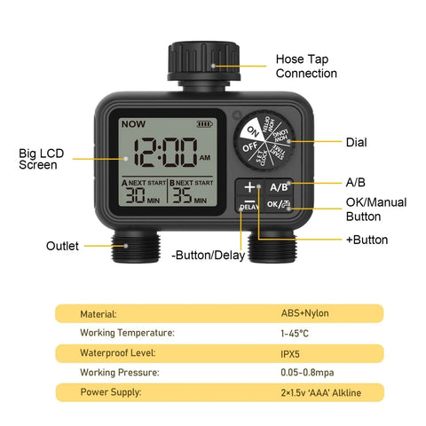 Newest 2-outlet Digital Water Timer Independent Programming Control Adjustable Sprinker Easy Installation Garden Lawn Irrigate