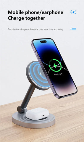 3 In 1 Foldable Wireless Charger Stand Pad Fast Magnetic Charging Station Dock for iPhone 15 14 13 12 Pro Max Mini Airpods 3/2