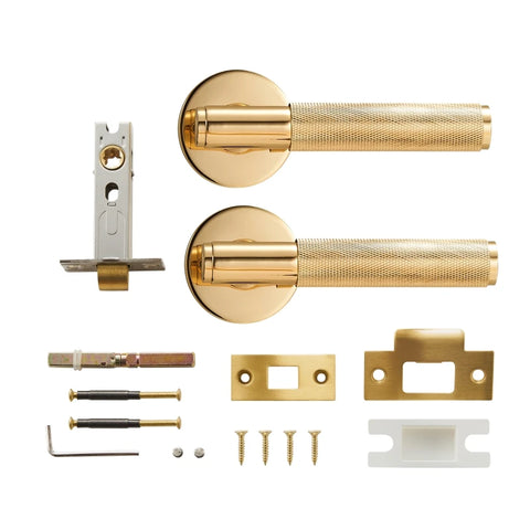 Dooroom Brass Door Lever Set Knurled Privacy Passage Dummy Thumbturn Lock Handle Set Knurled Hardware