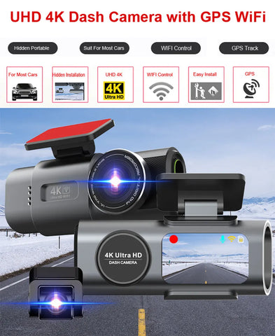 Dash Cam Dual Lens 4K UHD Recording Car Camera DVR Night Vision Video Recorder Built-In Wi-Fi Support GPS 24H Parking