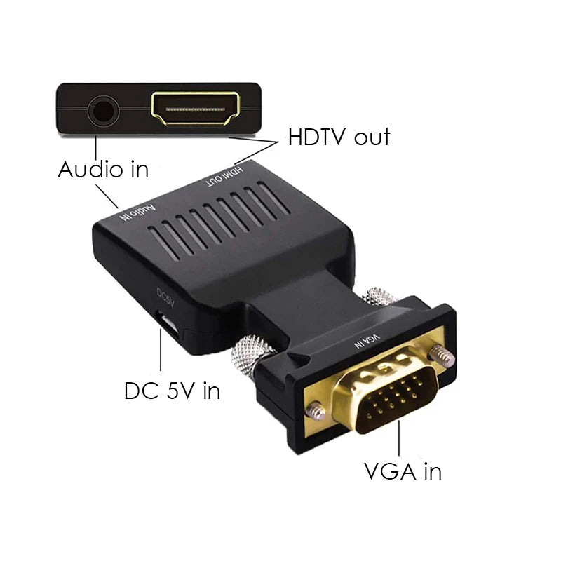 VGA Male to HDMI-compatible Female Converter with Audio Cables 480P/720P/1080P for PS3/4 HDTV Monitor Projector PC Laptop TV-Box