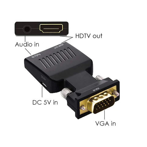 VGA Male to HDMI-compatible Female Converter with Audio Cables 480P/720P/1080P for PS3/4 HDTV Monitor Projector PC Laptop TV-Box