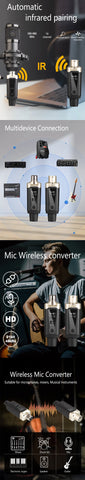 Wireless Microphone System XLR Mic Converter Adapter UHF Automatic Transmitter Setup For Condenser Dynamic Mic