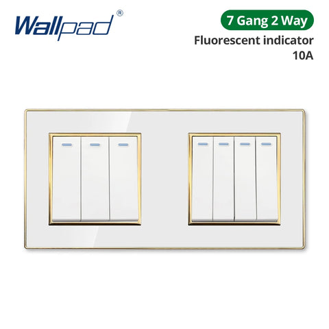 Wallpad White Acrylic Panel Gold Border Wall Light Switch LED Dimmer USB Charge EU Socket Outlet  4 5 6 7 8 Gang 2 Way Reset