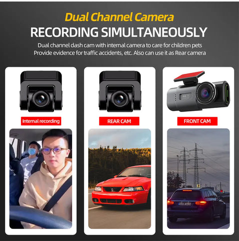 Dash Cam Dual Lens 4K UHD Recording Car Camera DVR Night Vision Video Recorder Built-In Wi-Fi Support GPS 24H Parking