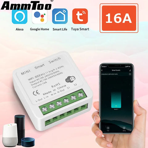 16A WiFi Smart Switch DIY Wireless Tuya Smart Home Alexa Yandex Alice Mini Interruptor Two Way Voice Control Smart Life