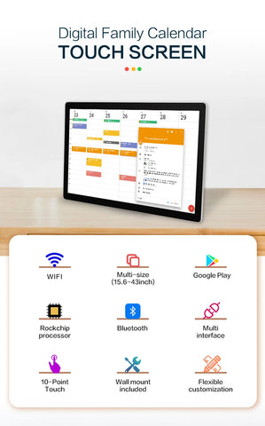 TouchWo 15.6-43 Inch Touchscreen Digital Calendar & Chore Chart, Smart Electronic Calendar for Work & Family Schedule