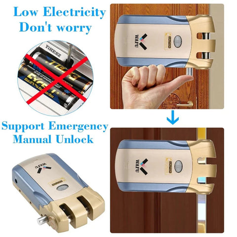 Wafu 019 Remote Control Lock 433Mhz Door lock Invisible Deadbolt Smart Lock With 5 Chrome plated Remote Controller