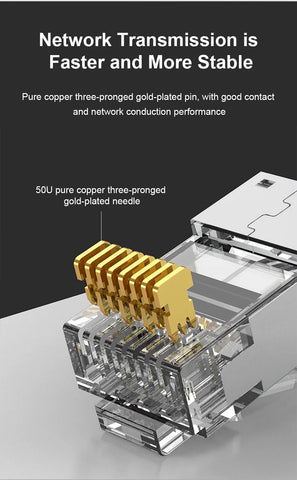 CAT5E/6/7,Rj45 shielded through connector module straight plug,UTP 3/50μgold plated 8P8C, Ethernet LAN cable crimp terminal