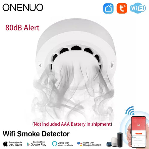 ONENUO Tuya WiFi Smoke Detector Photoelectric Sensor Fire Alarm Home Kitchen Security System Work With Smart Life APP