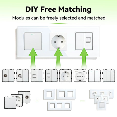 BSEED Mechanical Button Switches TV ST CAT5 RJ45 Plug Type-c USB EU French Power Sockets DIY Function Parts  Free Combination