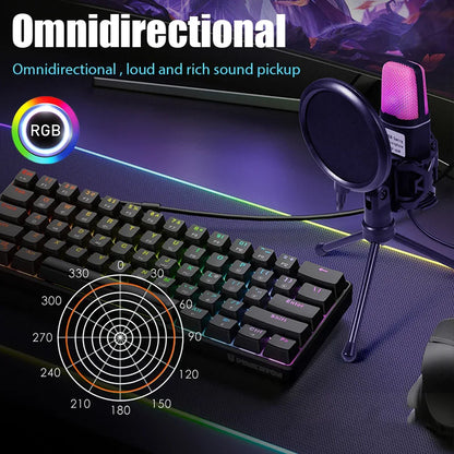 SF666R USB Microphone RGB Microfone Condensador Wire Gaming Mic for Podcast Recording Studio Streaming Laptop Desktop PC Mic