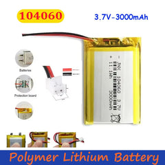 Lipo 104060 3000mAh 3.7V Polymer Lithium Battery for Humidifiers Gps Navigation Devices Smart Wearable Locator Bluetooth Speaker