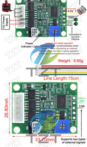 TZT DC 6-20V 60W 12V Brushless Motor Driver Board BLDC Speed Controller 3 Phase Governor Hallless Switch Module With Cable