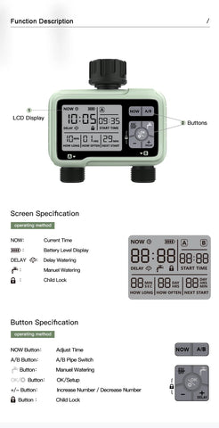 Super Timing System 2-Outlet Water Timer Precisely Watering Up Outdoor Automatic Irrigation Fully Adjustable Program