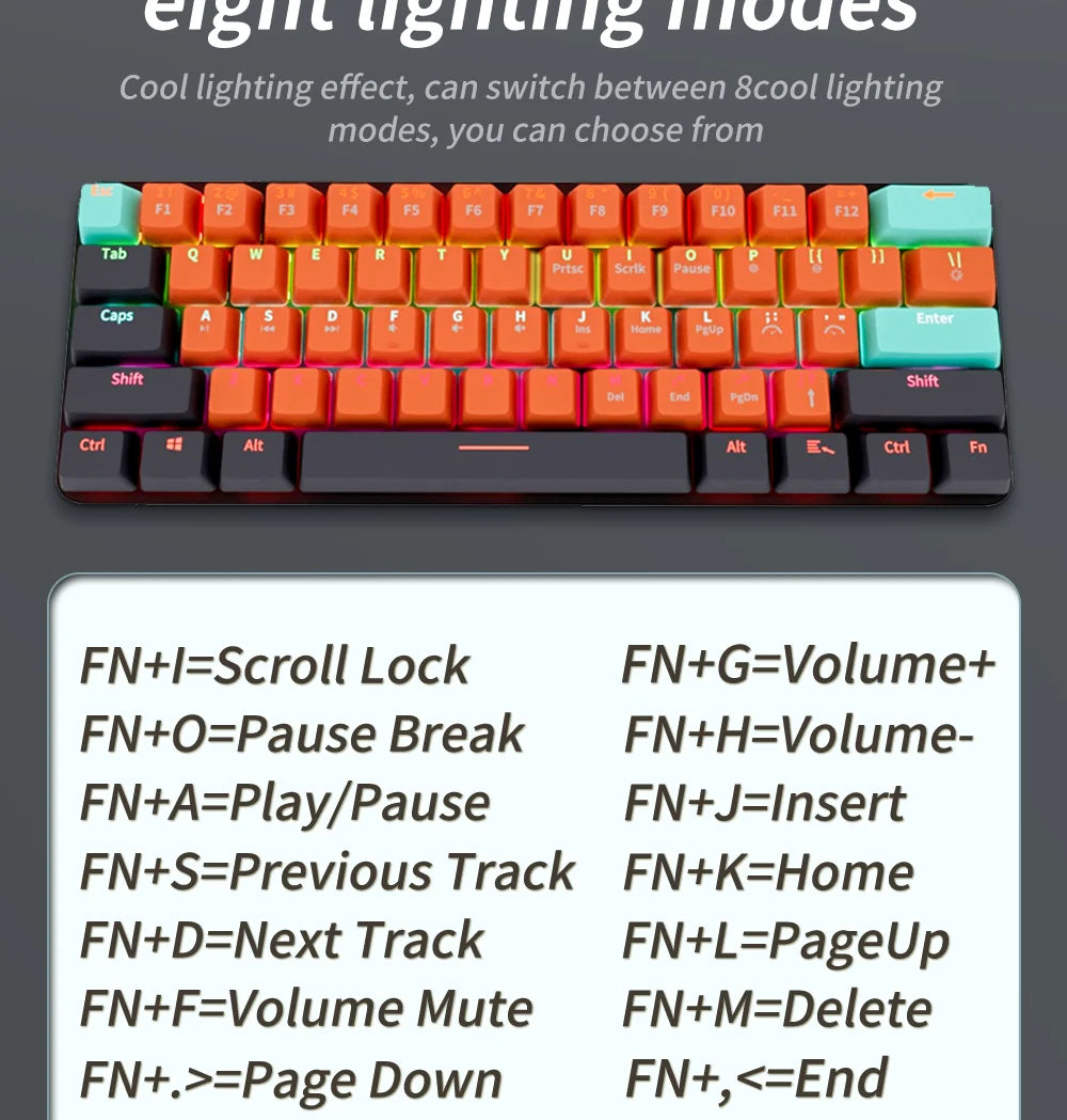 MUCAI MKA610 USB Mini Mechanical Gaming Wired Keyboard Red Switch 61 Key Gamer for Computer PC Laptop Detachable Cable