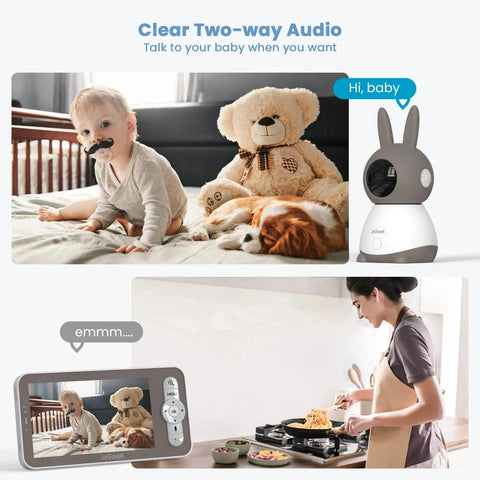 Baby Monitor with 2K HD Resolution, Pan-Tilt-Zoom Video Baby Monitor Camera, 5'' LCD Screen & App Control, Night Vision, Cry and