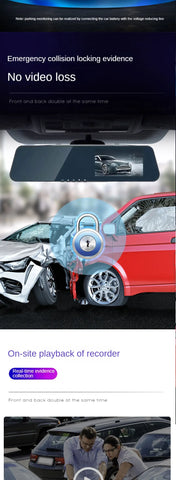 Thin Car Rearview Mirror Tachograph Front and Rear Double Recording 1080p with Reversing Image Single and Double Lens Video