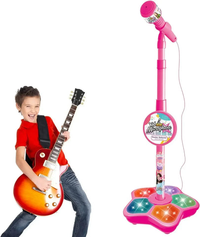 Kids Microphone and Stand,Kids Karaoke Machine for Girls Boys,Party Sing Musical Toy with Flashing Lights,Children's Microphone