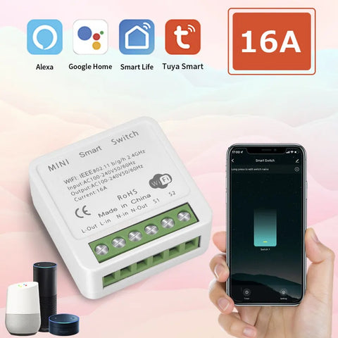 16A WiFi Smart Switch DIY Wireless Tuya Smart Home Alexa Yandex Alice Mini Interruptor Two Way Voice Control Smart Life