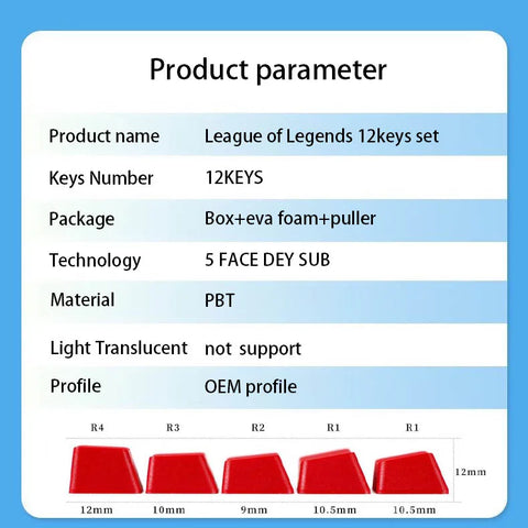 gwen keycaps League of Legends gwen keycaps  game keycaps OEM Profile 12keys PBT dye sub keycaps