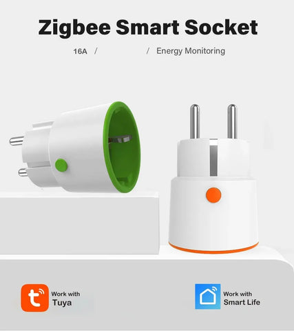 Tuya Smart Zigbee Plug Socket 3680W 16A Power Energy Monitoring Timer Switch EU Outlet Voice Control