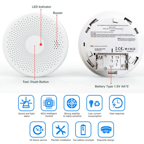 2-in-1 WiFi Tuya Smart Carbon Monoxide &amp; Smoke Detector Alarm