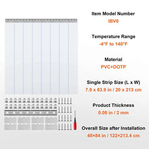 VEVOR Clear Vision PVC Strip Door Curtain Windproof Sliding Window Installation Screens for Walk in Freezers Coolers Warehouse