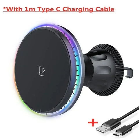 30W Magnetic Car Wireless Charger RGB For iPhone 12 13 14 15 Pro Max Macsafe Car Phone Holder Stand Mount Fast Charging Station