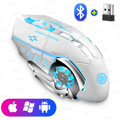 Rechargeable Bluetooth Wireless Mouse with 2.4G USB for Laptop Macbook PC Computer Backlight Gaming Mouse for iPad Tablet Phone