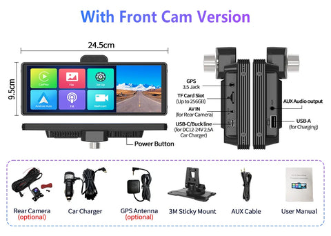 10.26" 4K Dash Cam ADAS Wireless Carplay & Android Auto Car DVR 5G WiFi GPS Navigation Rearview Camera Dashboard Video Recorder