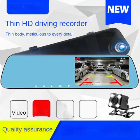 Thin Car Rearview Mirror Tachograph Front and Rear Double Recording 1080p with Reversing Image Single and Double Lens Video