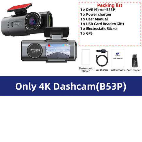 Dashcam Mini 4K UHD GPS Wifi Camera Recorder 24H Parking Dual Lens With 1080P Black Box Rearview Camera Night Vision Deadpool